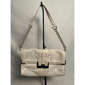 Marc Fisher Croc Embossed Shoulder Bag Cream Gold Chain
